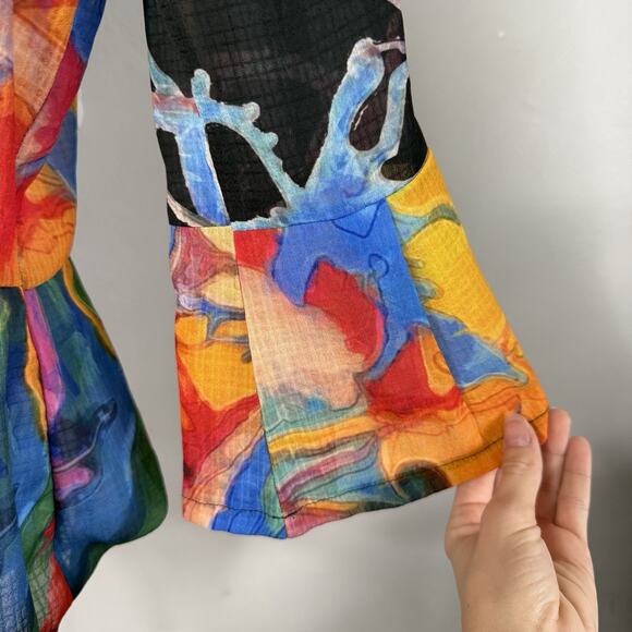 Damee Women’s Jacket S Multicolor Abstract Print Button Front Long Sleeve - Picture 4 of 8